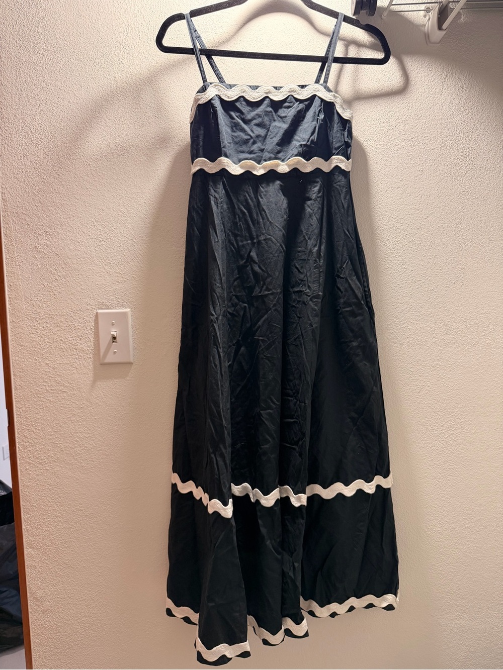 Navy Maxi Dress with Cream Scalloped Trim